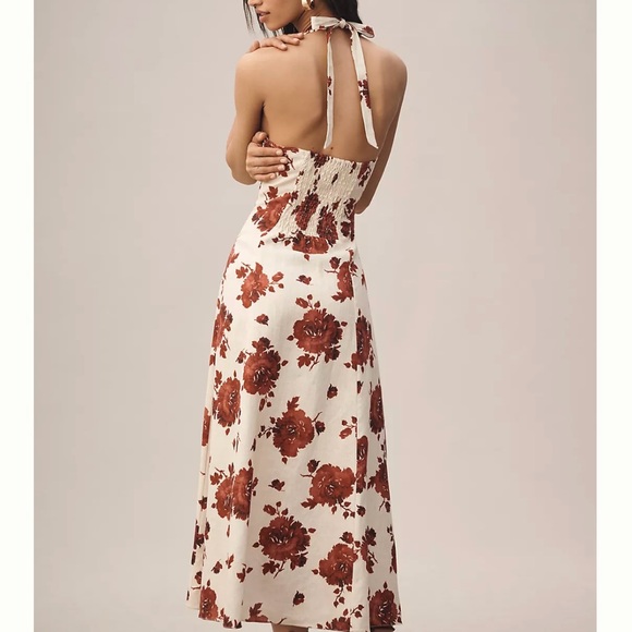 Faithfull The Brand Linen Marais Midi Dress  Cecile Floral Garnet Size 6 - Picture 3 of 16